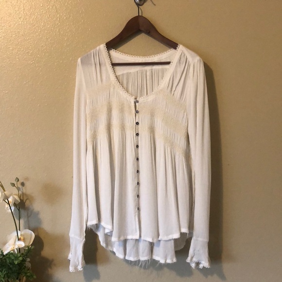 Free People Tops - Free People Boho Style Top Beige Long Sleeves Sz M